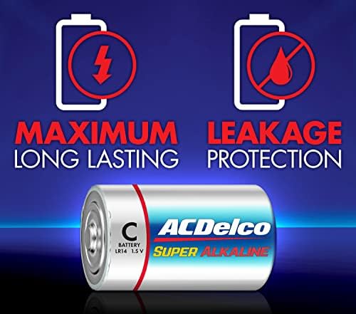 Baterias ACDELCO 12-COUNT C, Bateria de Super Alcalina Máxima, Vida de Lei de 7 anos, embalagem reclosável