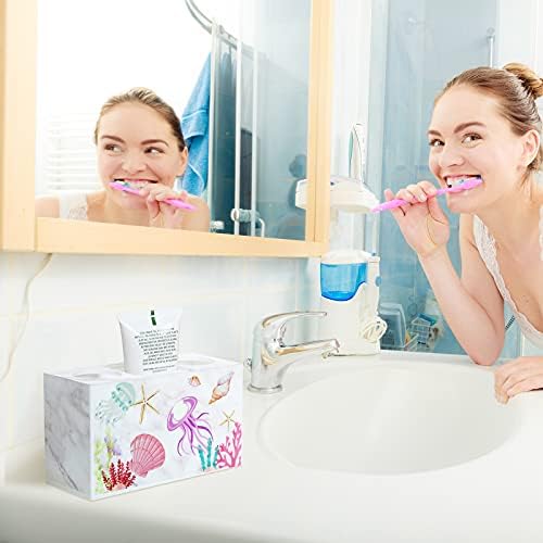 Banheiro escova de dentes de praia shell btheme banheiro decoração 3 slots acessórios higiênicos de banheiro tema náutico de dentes elétricos suporte de escova acrílica biba de dente para dispensador de armazenamento