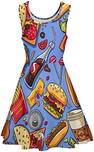 Baikutouan American Fast Food Dress Feminino Tanque Mini Swing Swing Impresso Summer Summer