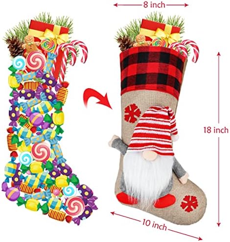 Meias de Natal de Air ayard 4 pacote - 18 Gnome Xmas Stocking Stafts grandes meias personalizadas com decorações de Natal xadrez