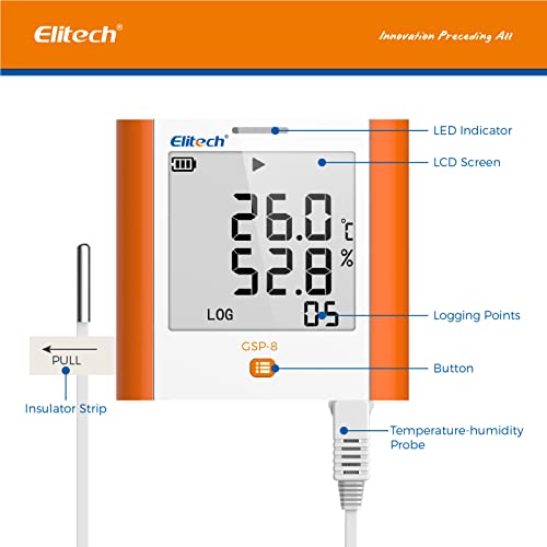 Dados de umidade da temperatura digital Elitech Logger de geladeira médica Termômetro de vacina com temperatura da geladeira