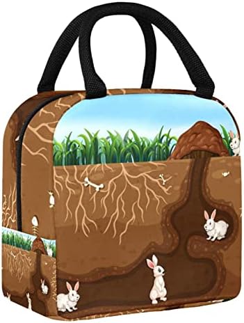 Família de coelho que mora no buraco da lancheira de pintura de pintura Bolsa de lancheira isolada para piquenique ao ar
