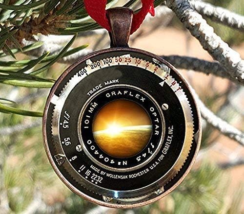 Lente de câmera vintage Ornamento de câmera antiga lente pingente cinza preto fotografia branca fotógrafa pingente Sunrisenot