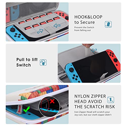 Witseoct OLED Switch Case Protetor de caixa com adesivos DIY compatível com Nintendo Switch com 10 jogos Cartuchos Proteção Viagem