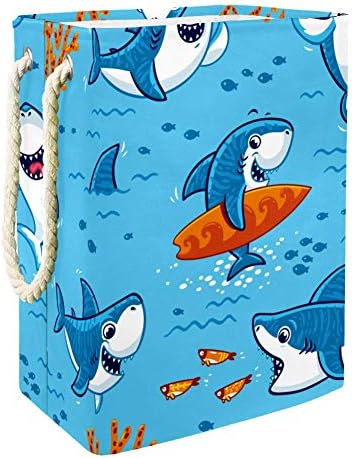 Indicultor de cartoon fofo tubarões 300d Oxford PVC Roupas à prova d'água cesto de lavanderia grande para cobertores Toys de roupas no quarto