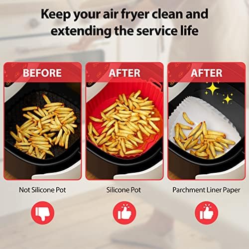 Mancoyl 3pcs Air Fryer Silicone, 8,5 polegadas Acessórios para frituras de ar reutilizáveis, papel de pergaminho de 50pcs 6,5 polegadas, antiaderela