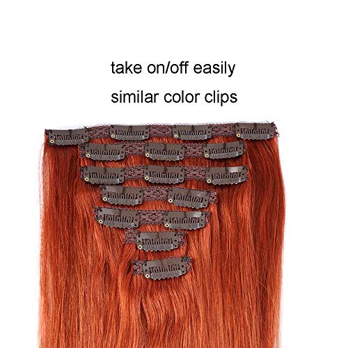 22 Clipe em extensões de cabelo humano Cabeça cheia 200g 10 peças 22 clipes de cobre Red Weft Double Brasilian Real