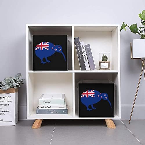 Bandeira da Nova Zelândia Cubos de caixa de armazenamento Kiwi Cubos Organizadores de tecidos dobráveis ​​com alças Coscendo da caixa de livros de bolsas para prateleiras Closet 10.6
