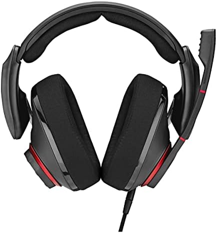 EPOS I Sennheiser GSP 500 Wired Open Acoustic Gaming Headset, microfone com cancelamento de ruído, faixa de cabeça ajustável com pressão de contato personalizável, controle de volume, PC + Mac + Xbox + PS4, Pro –Black/Red
