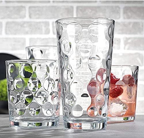 Vicados duráveis ​​e duráveis, conjunto de 16 xícaras de vidro transparente, 8 copos de bola alta 8 copos de pedras, design de copos de design de bolhas para água, suco, cerveja, vinho e coquetéis