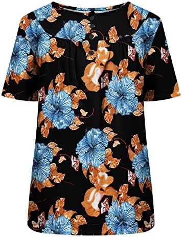 Tops de verão para mulheres escondem túnicos de barriga casual casual henley blusa fofa mole floral praia camiseta