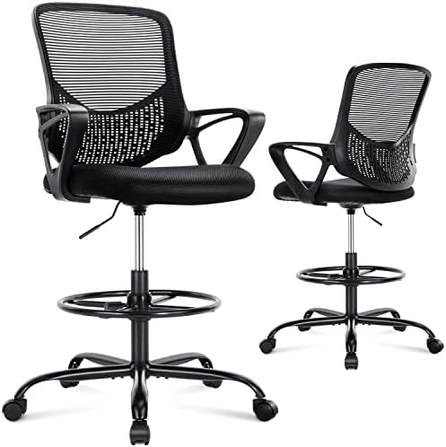 Cadeira alta de escritório, cadeira de desenho, cadeira de mesa em pé, cadeira de malha de escritório alta ajustável, cadeira de laminação