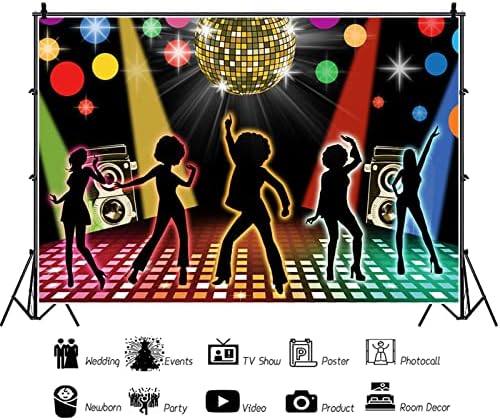 Cenário de festas de discoteca de 7x5 pés, adultos de neon de disco de volta aos 60s 70s 80s 90s dançando noite, let's Glow Photography Background Photo Studio Booth Props Decor