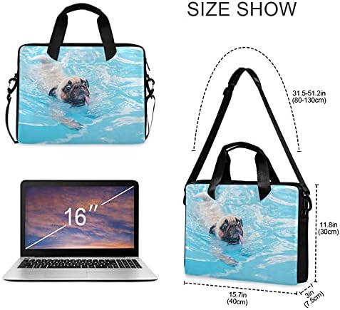Feliz fofo Pug Pug Dog Laptop Messenger Bag de capa de capa Crossbody para homens com alça de alça de ombro 13 14 15,6 polegadas