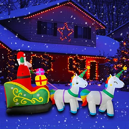 Temporada 9 pés de Natal Papai Noel inflável no trenó com 2 unicórnio + 8 pés led rena inflável de Natal Pull the Sleigh