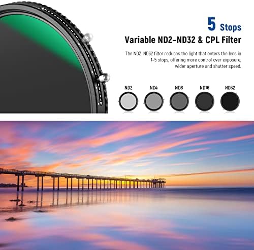 Neewer 2 em 1 46mm Variável ND Filtro nd2 - ND32 e CPL Filtro NO x Cross/30 camadas Nano revestidas/HD Vidro óptico/Ultra Slim Ligan