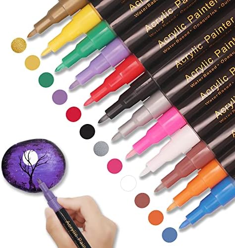 Bigthumb 12 cores marcador de tinta acrílica, canetas de tinta ponta extra-fita para madeira, lona, ​​pedra, pintura de rochas,