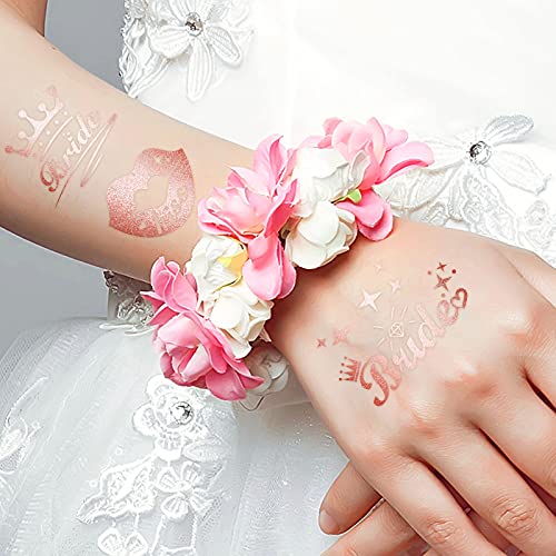Howaf 4 folhas de solteira tatuagens metálicas de despedida de solteira, tatuagens temporárias de tatuagem de tribo de ouro rosa para noiva para presente de noiva para presente de dama de honra