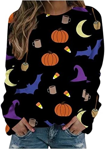 Camisa de blusa de inverno no outono para Lady Manga Longa 2023 Crepura de Crewic Facras de férias do Halloween