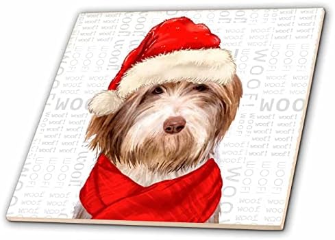 3drose um doce cão de ovelha de Natal em trajes de férias para o amante de animais de estimação - azulejos