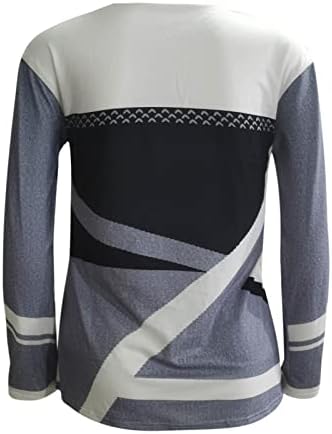 Moletons de contraste de contraste feminino bloco de colorido casual bloco de manga longa para mulheres cair camisetas gráficas geométricas