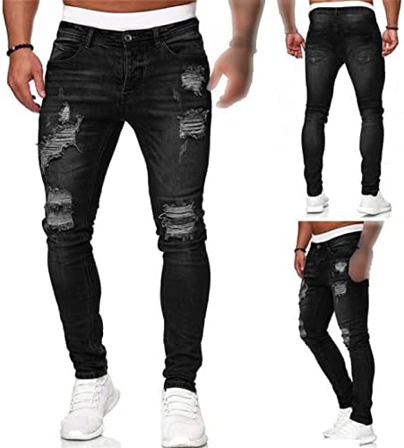Jeans reto de jeans retos masculinos de jeans de jeans destruídos destruídos de jeans de jea