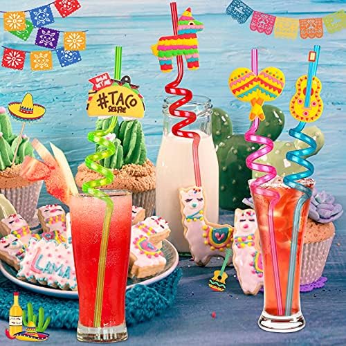 24pcs Fiedas mexicanas para favores de festas - Perto de plástico para os suprimentos para festas de Cinco de Mayo, canudos para