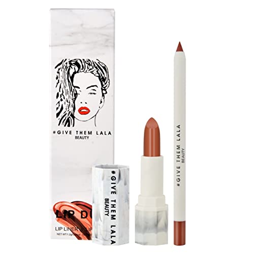 Dê -lhes LALA Lip Liner e Lipstick Set - Kit de lábios clímax para longa dura e hidratante Wear - Lipstick e Liner Day Todo