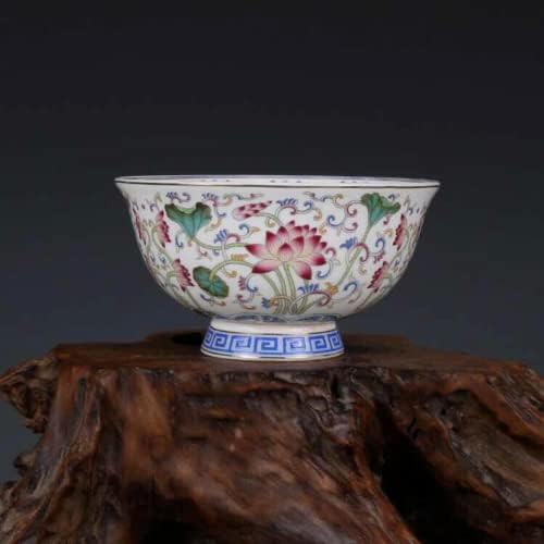 Xialon 15.5cm 6.1 em qing qianlong imperial pastel lotus tigela tigela antiga coleta de antiguidades de porcelana antiga