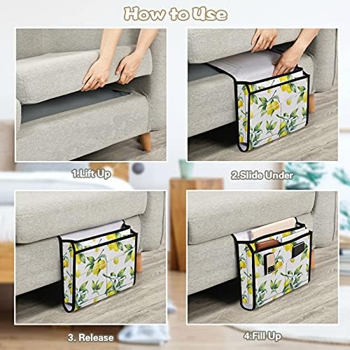 Bolsos de verão Rurutong Lemon Organizador de armazenamento de cabeceira, ao lado de bolsa com 5 bolsos e fitas traseiras, armário de mesa pendurado armazenamento para sofá -cama mesa （20150585）