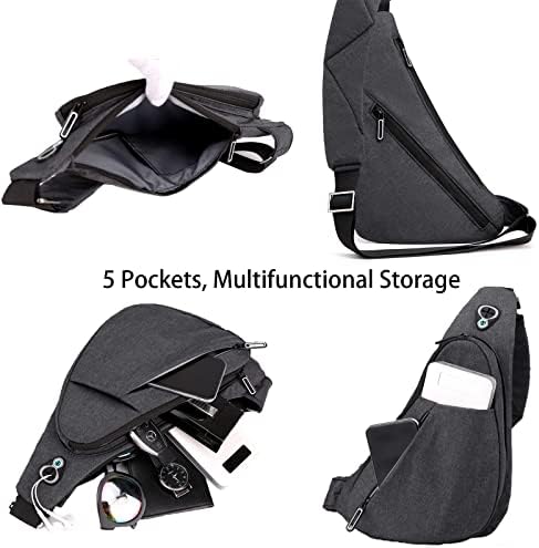 Lkex Crossbody Bag Anti-roubo Casual Backpack Casual Macke Sling Saco de saco de cinto de cinto de correia para viajar Sport de bicicleta （Cinza escuro à esquerda）
