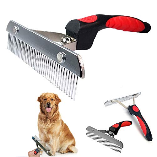 Pincéis de cães para cuidar de cães grandes, cabelos compridos a rake pet pet behching browing com alça anti-deslizamento, pente de aço para golden retriever husky alemão pastor