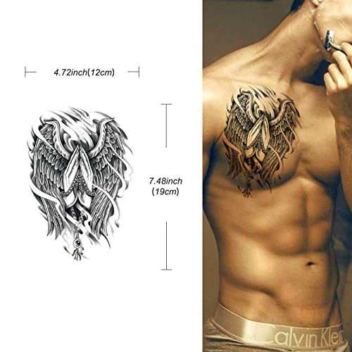 2 folhas de meia manga Tattoos-preto à prova d'água maquiagem de arte de tatuagens falsas para homens Removíveis Removíveis asas de