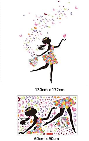 Wallpark dança romântica menina flor de fada de borboleta removível adesivo de parede decalque, crianças crianças berçário de bebê berçário diy adesivo decesivo de parede mural