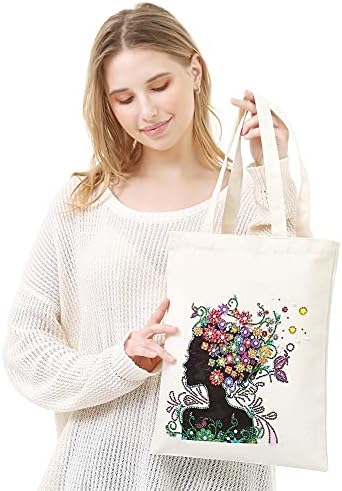 Pintura de diamante colorida com liga de liga DIY Sacos de compras reutilizáveis ​​com alças, sacolas de presente de arte dobrável