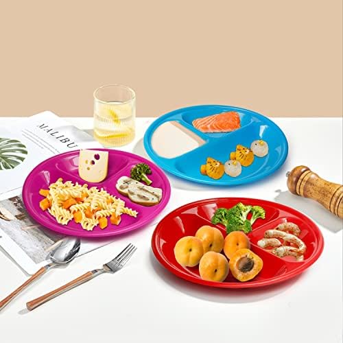 Klickpick Home - Conjunto de 12 com 3 placas divididas para crianças para crianças Bandejas de plástico para comer com