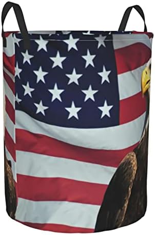 GBUZOZIE 62L Round Roundry Roundry dificultou a lavanderia patriótica águia americana bandeira de armazenamento de armazenamento à prova d'água Organizador de revestimento BIN para roupas de viveiros de roupas