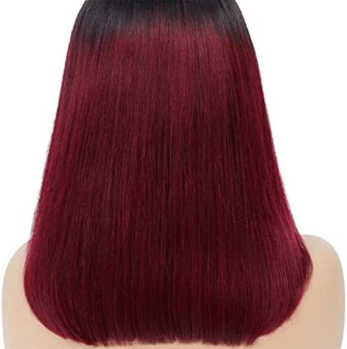 Xzgden peruca peruca de cabelo reto Borgonha Red Lace Front Wig Bob Human Wigs Compatível com mulheres densidade de 150% de