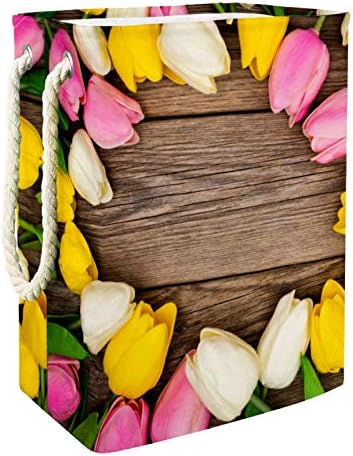 Homomer Laundry cesto belo tulipas coloridas texturas de madeira fundo colapsível cestas de lavanderia de lavar roupa de