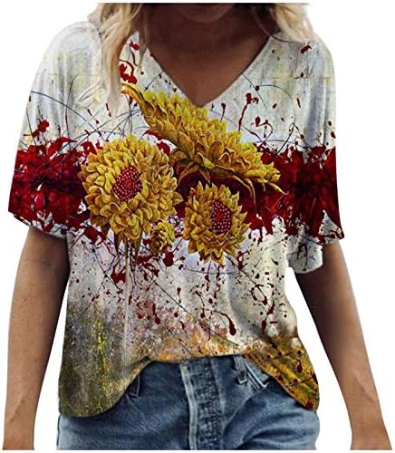 Camiseta de verão para mulheres Moda Tie Dye Floral Bloups Vicresd V Neck Short Manga Tees Longe Tops casuais soltos