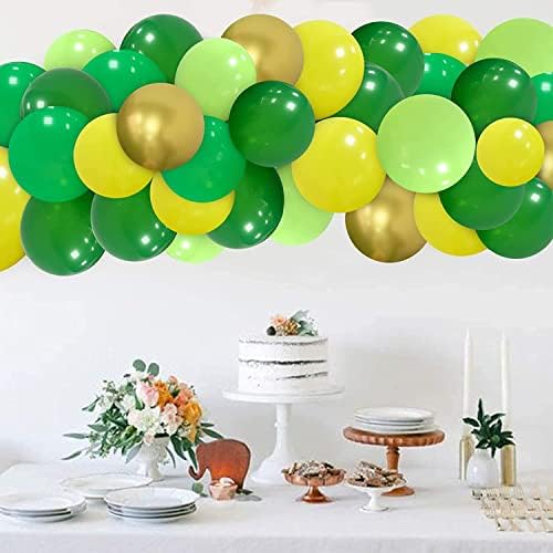 Balões verdes e dourados, 50 PCs Decorações da selva balões de aniversário, balões de ouro verde de 12 polegadas e amarelo, amarelo verde escuro e balão verde da floresta para decorações de aniversário de festa tropical