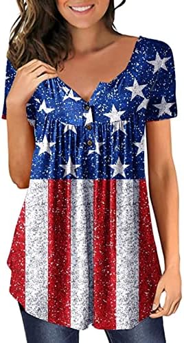 4 de julho Tunics for Women American Flag Tummy Hidding Camise