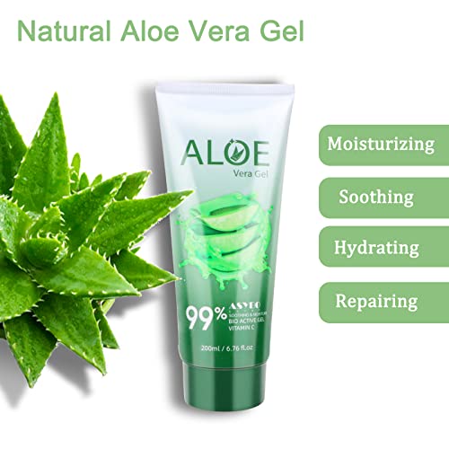 ASYBO 200X2 ML ALOE VERA GEL - 99% Organic Pure Aloe Vera Face Hidratante e Hidratante Corporal, Creme de Aloe Natural