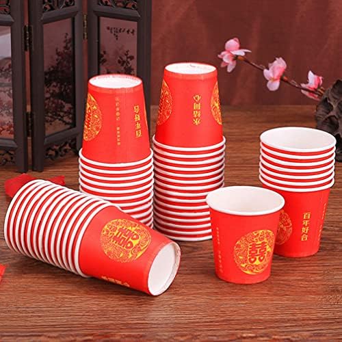 Aboofan Chinese Wedding Paper Cup 100pcs Copes de café descartáveis ​​Party Red Xi sucos bebendo xícaras de enxaguatório bucal para abastecimento de festas de casamento