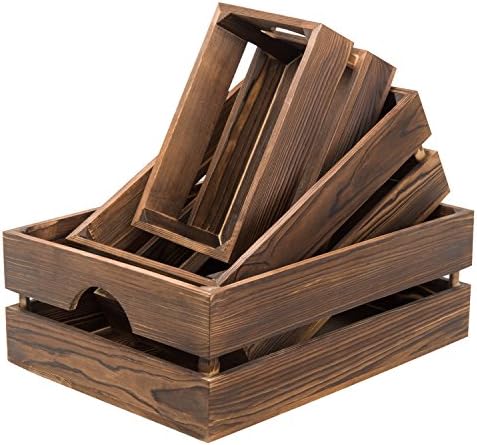 Mygift Rússico Caixa de Organizador de Armazenamento de Madeira Marrom Rússica com alça, 3 peças Crate de ninho decorativo