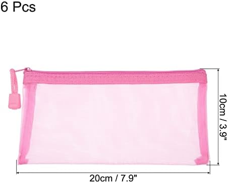 Meccanixity Mesh Zipper Bags, A6 Nylon Zip Bolsa Lápis Bolsos de armazenamento para acessórios para escritórios de viagem, pacote rosa de 6