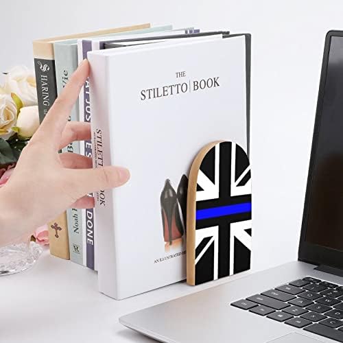 Black British Flag Impresso Book End Livros de madeira 1 par para prateleiras Stand de livro pesado 5 x 3 polegadas