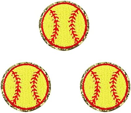 3 PCs Ferro em manchas redondas de chenille, remendos exclusivos de apliques em estilo de beisebol para pano, 2,36 '' de costura