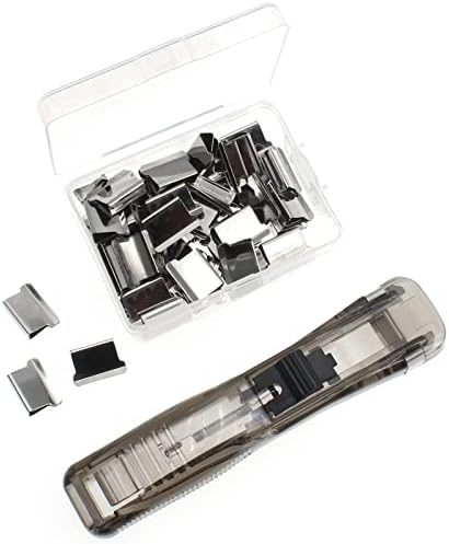 Dispensador de clipe de molusco de papel ozxno com 50pcs de recarga de metal clipes portátil Pusher Black Document Organizer