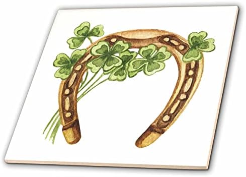 3drose St Patricks Day Imagem do sapato de aquarela com quatro trevos de folhas - telhas